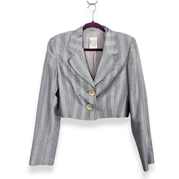 Studio 0001 by Ferre  vtg 90's made in Italy grey herringbone cropped blazer 8US - Picture 1 of 9